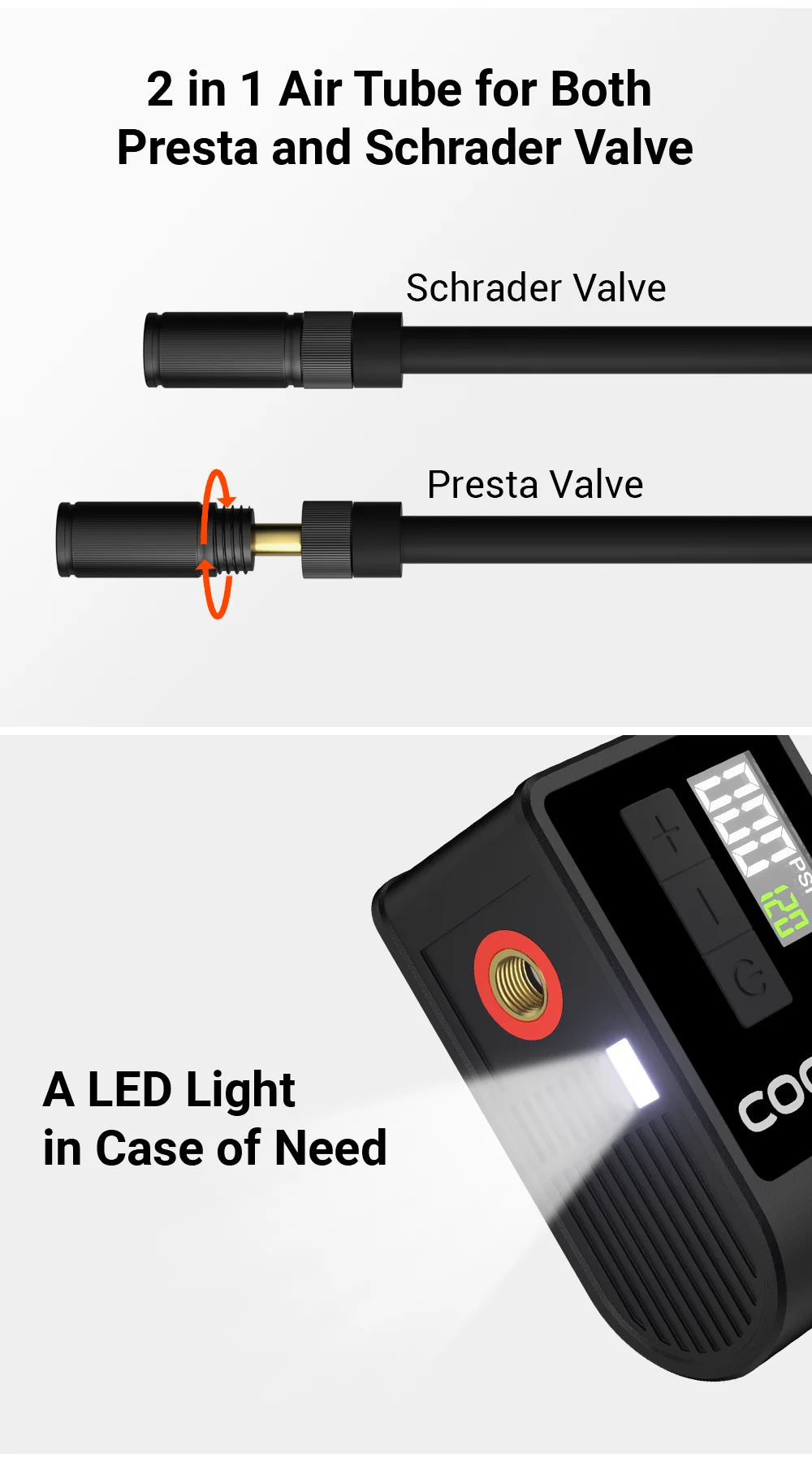 COOSPO Smart Electric Bicycle Tire Pump with Digital Pressure Display Rechargeable Portable Inflator
