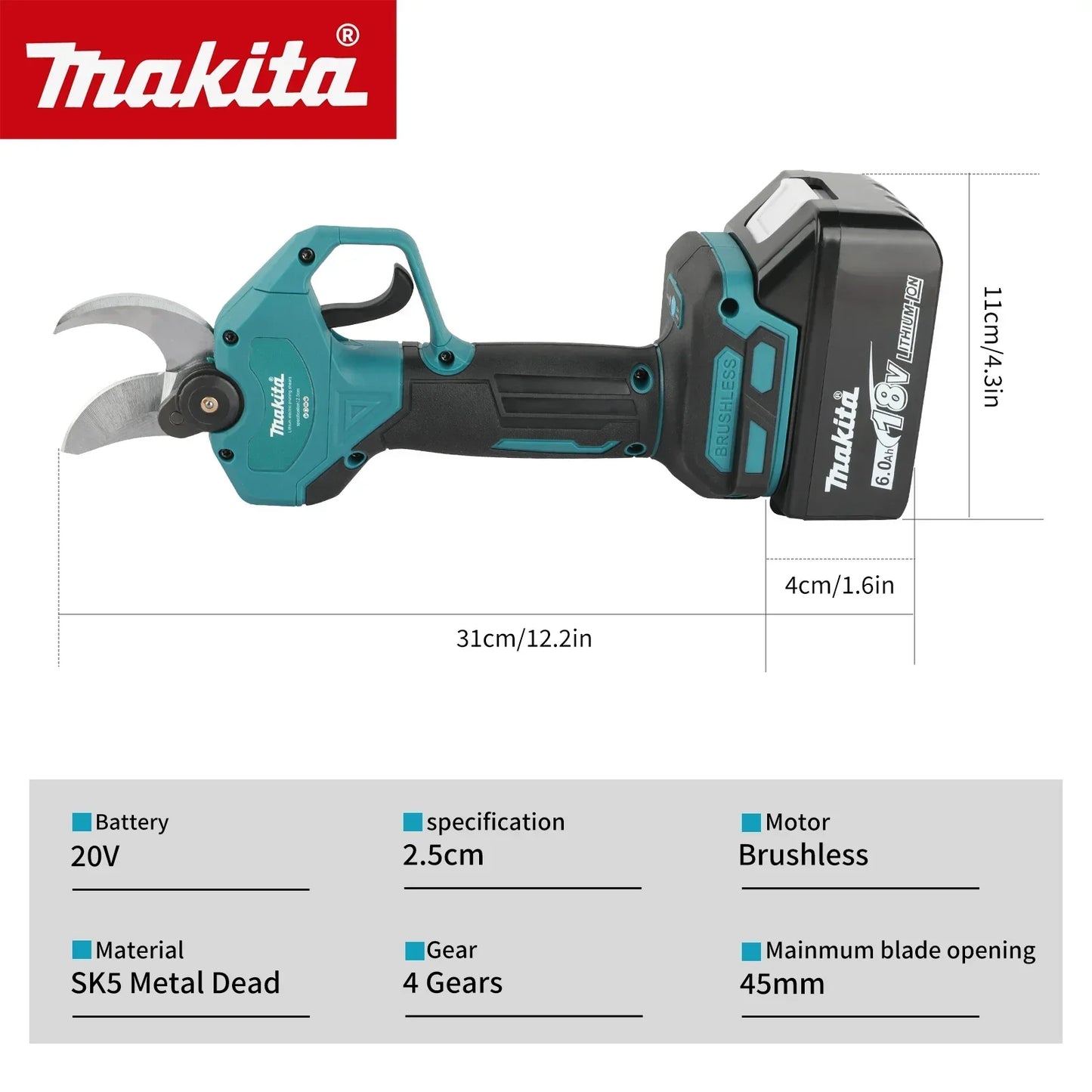 Makita Cordless Electric Pruning Shears 18V – Brushless Motor, SK5 Steel Blade, LCD Display