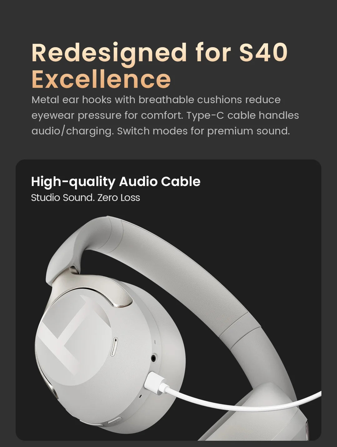 S40 ANC Wireless Headphones – 50dB Noise Cancelling, LDAC, 90H Battery