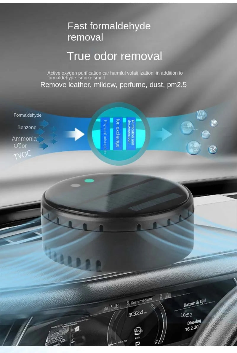 Solar & USB Car Air Purifier with Ozone Sterilization & Negative Ion Release – Compact Vehicle Oxygen Bar