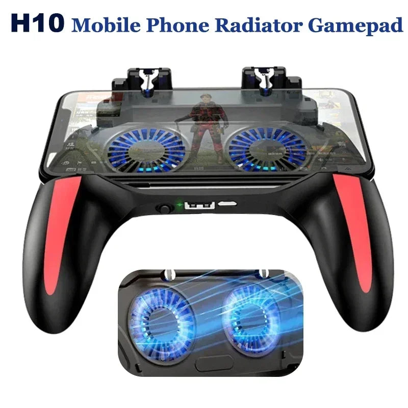 H10 Mobile Phone Gaming Handle with Radiator – 4-Finger Shooter Gamepad for PUBG & FPS