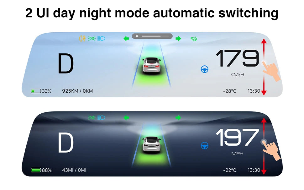 CATRONICS 9.6″ Tesla Instrument Cluster HUD – Linux Display with Wireless CarPlay & Android Auto, Blind Spot Alerts