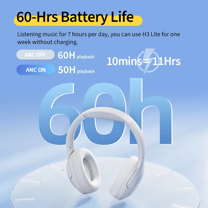 H3 Lite ANC Wireless Headphones – 60H Battery, Bluetooth 5.3, Dual-Device
