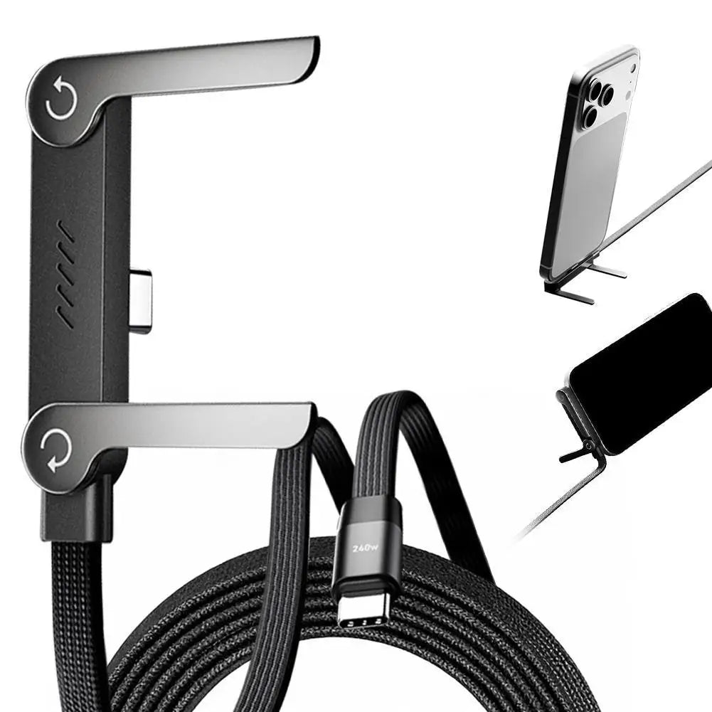 240W USB-C Fast Charging Cable with Built-In Phone Stand – 90° Angled Type-C