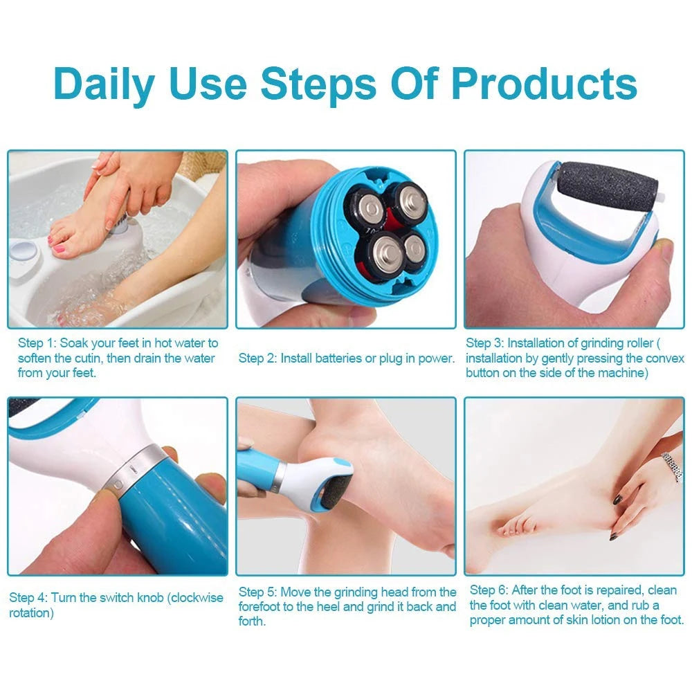 Electric Foot Care Tool for Heels – Portable Dead Skin & Callus Remover (Pink / Blue)