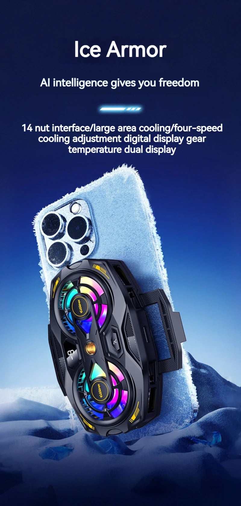 K32 Smartphone Cooler | Dual-Core Radiator, Digital Temperature Display & RGB