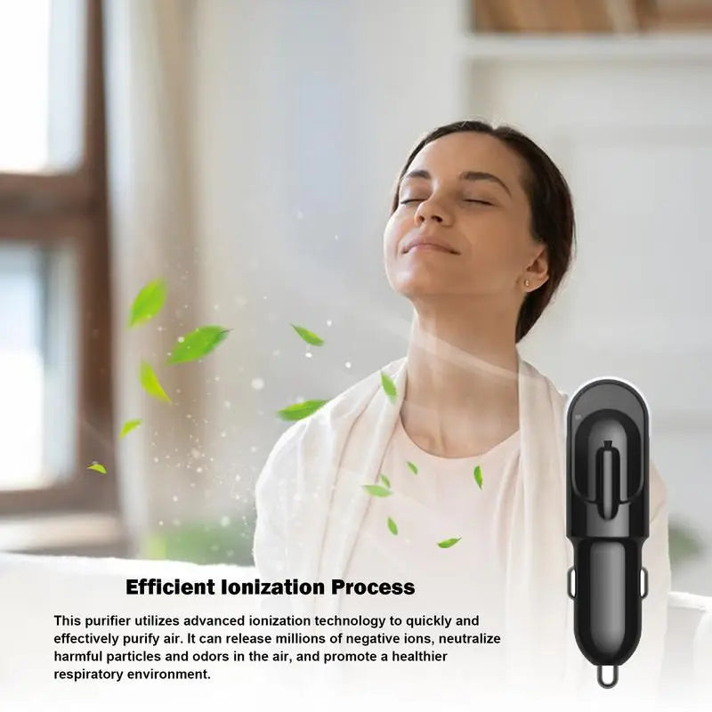 Silent Car Ionizer Air Purifier – Portable Negative Ion Deodorizer for Vehicles & Small Spaces (USB Plug-In)
