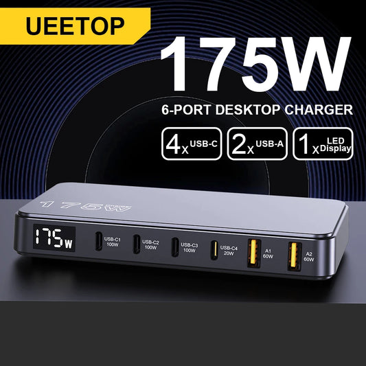 175W USB-C GaN Desktop Charger – LED Display, PD 100W, QC 60W Multi-Device