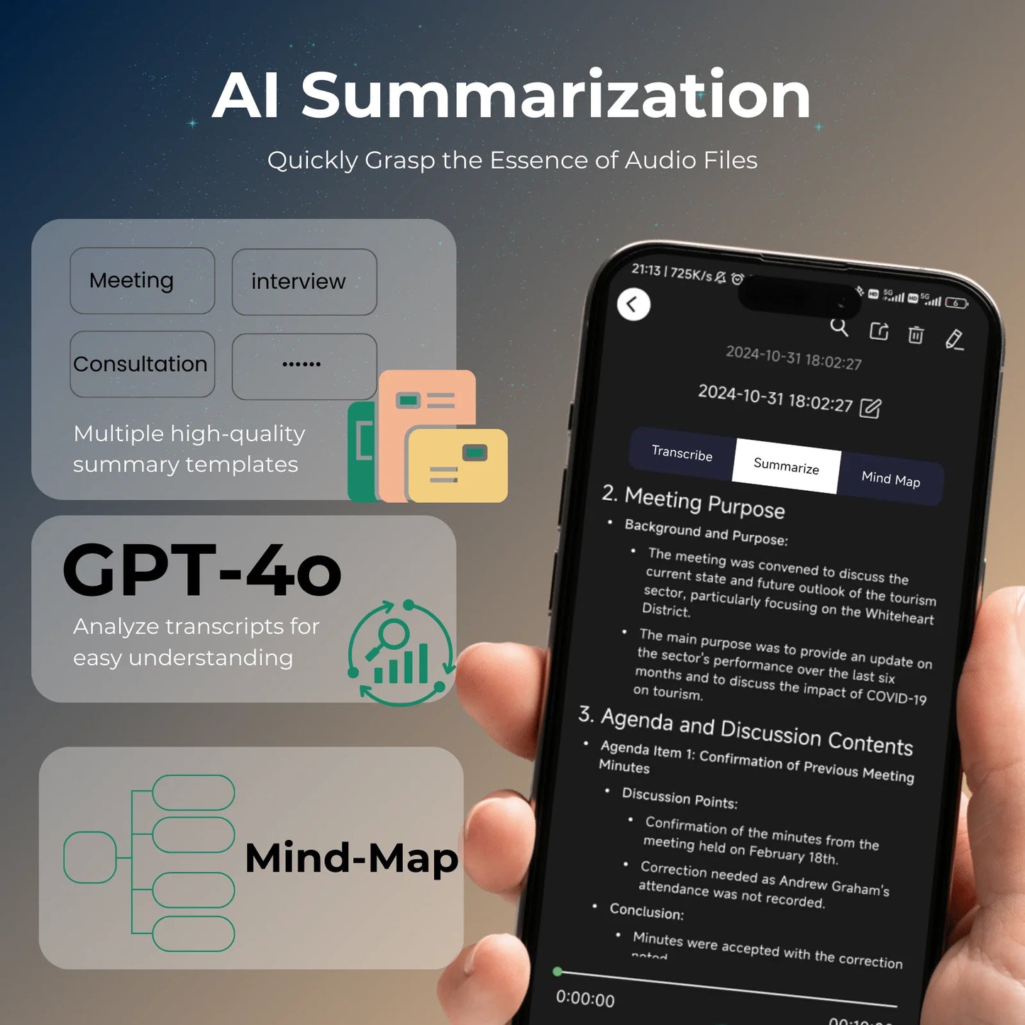 AI Voice Recorder 64GB – 30H Battery, WAV Audio, App-Powered Transcription