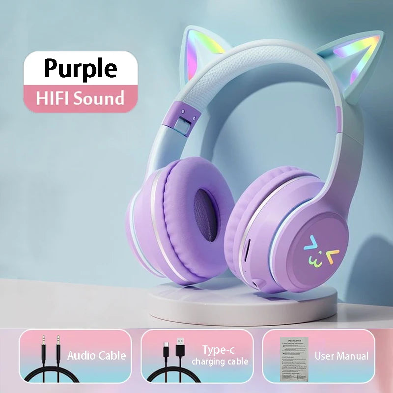 Over-Ear ANC Headset with RGB Cat Ears – Wired & Wireless, Gaming Mode