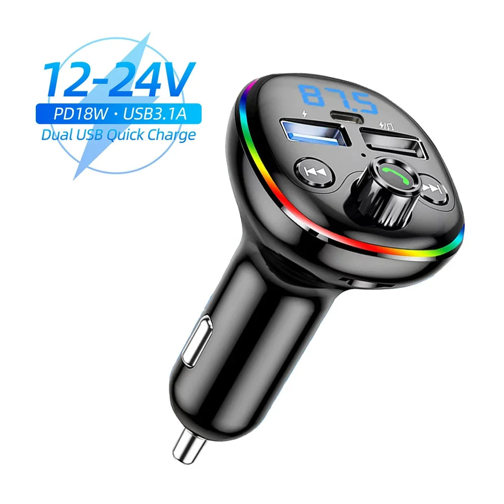Car Bluetooth FM Transmitter with Dual USB Phone Charger – Hands-Free Music & Calls (12V, CE Certified)