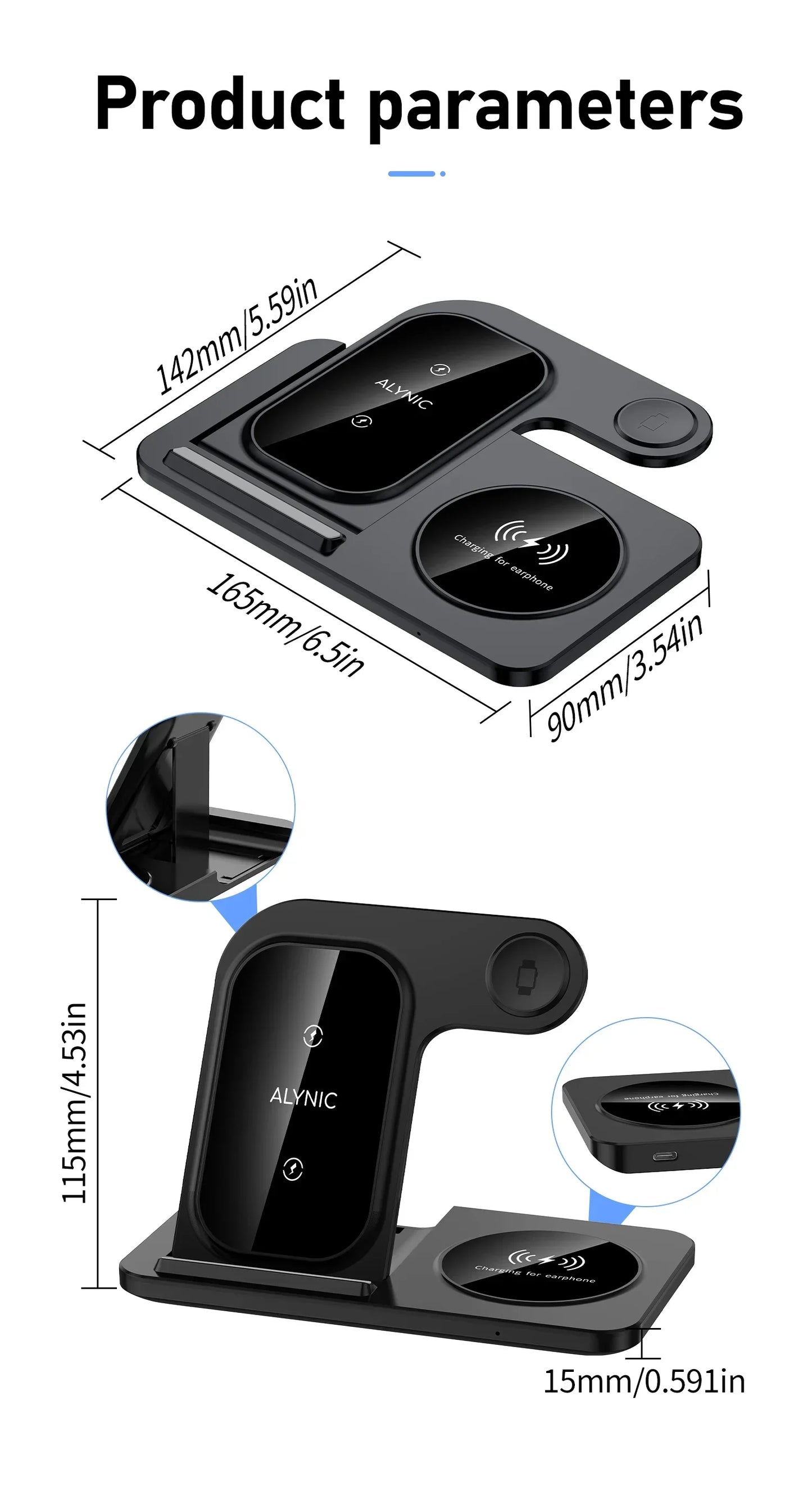 3-in-1 Foldable Fast Wireless Charger for iPhone, Watch & AirPods