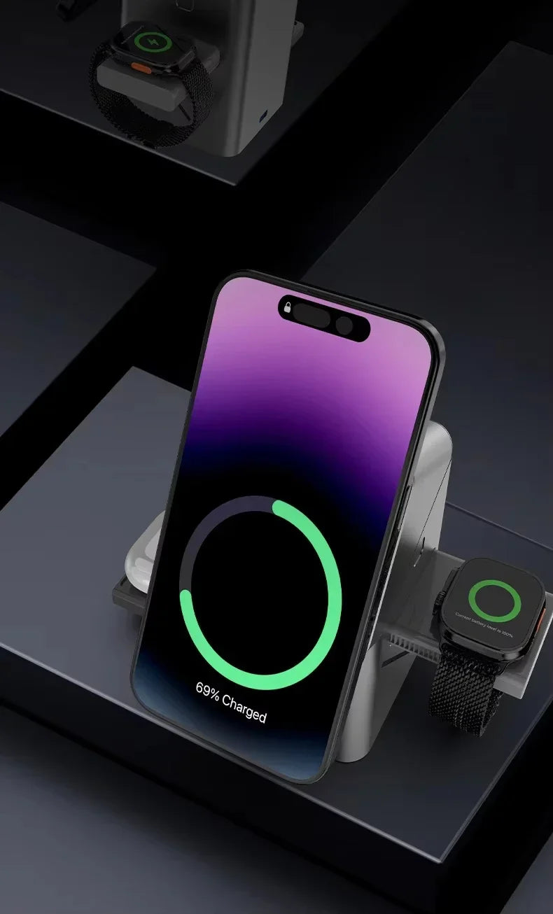 3-in-1 Automatic Magnetic Wireless Charging Stand – iPhone, Watch & AirPods