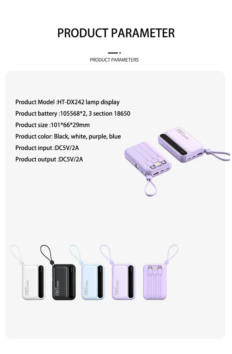 High-Capacity Power Bank 120W – Built-in 4 Cables, Digital Display (10000mAh / 30000mAh / 50000mAh)