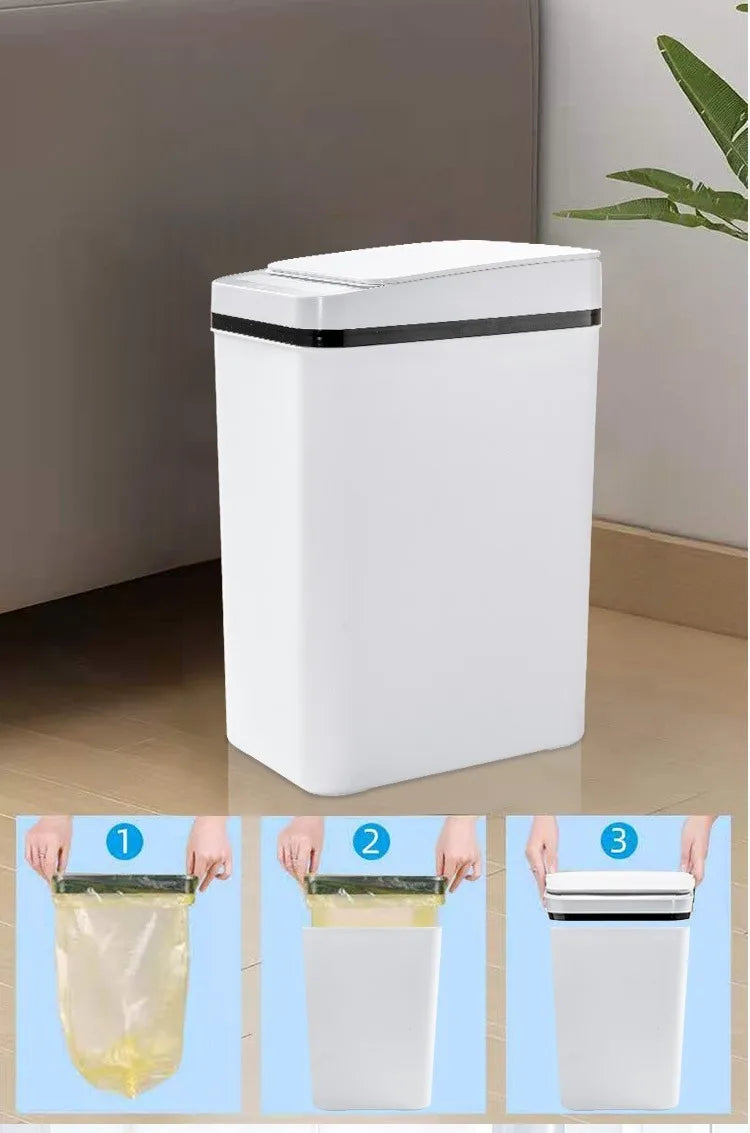 12L Automatic Induction Trash Can – Touchpad Sensor Bin with Motion Detection (White / Grey)