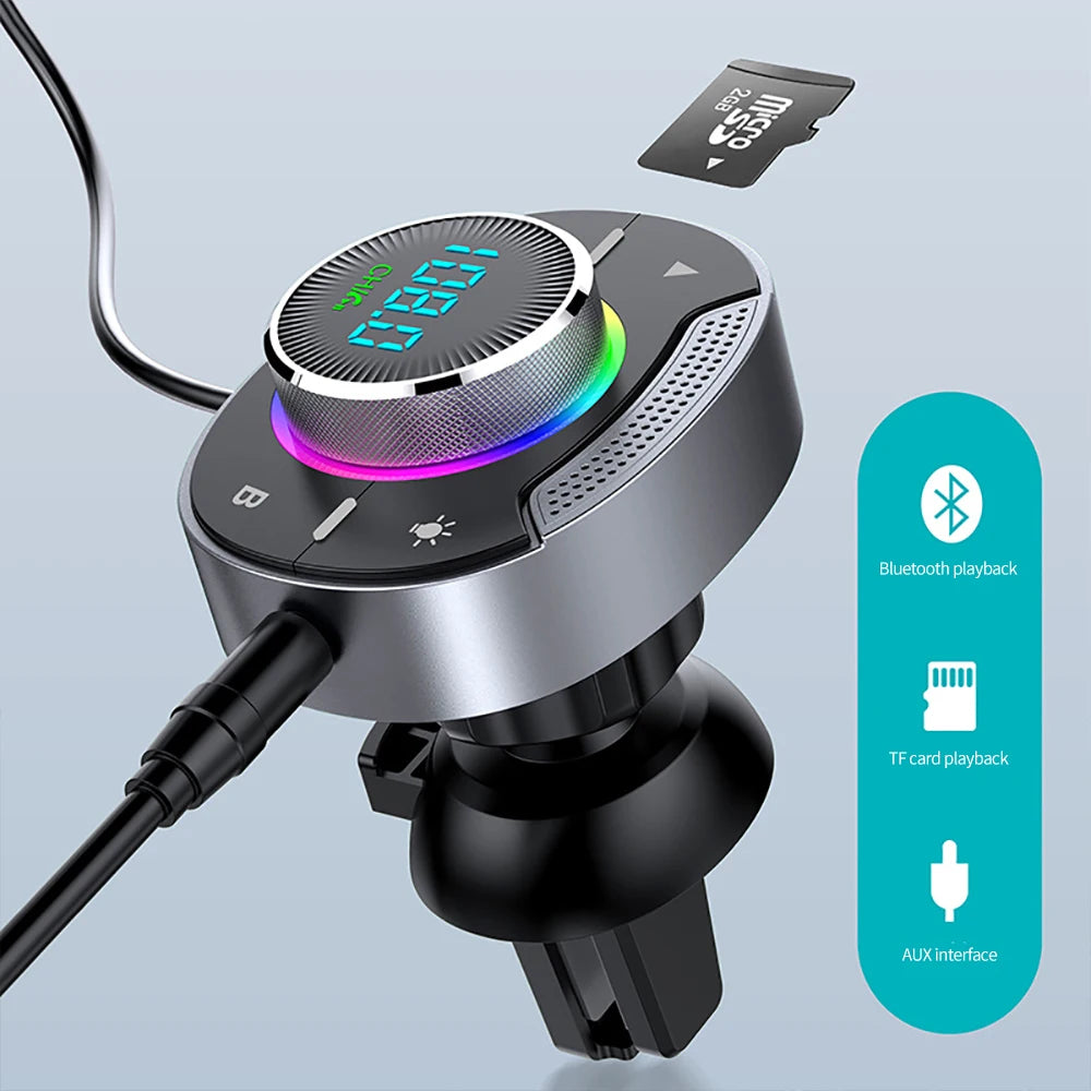 WYMECT T86 Bluetooth 5.0 FM Transmitter – Hands-Free Car MP3 Player with Dual USB QC3.0 PD 30W Fast Charging (12V-24V)