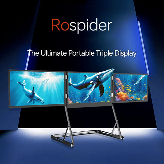 Rospider TriCreate 15.6″ Triple Screen Laptop Extender | FHD IPS 1080P | One-Cable Setup | USB-C / USB-A + HDMI