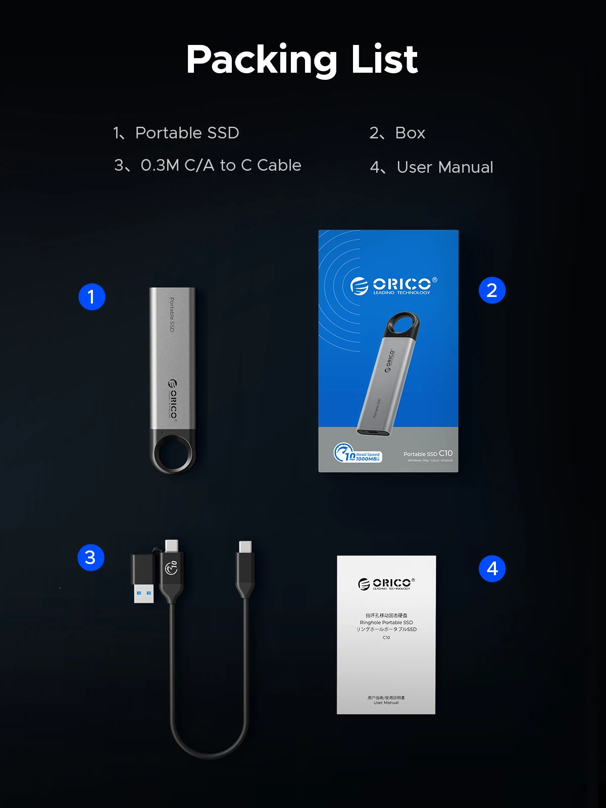 ORICO C10 / C5 USB 3.2 Portable SSD – 10Gbps High-Speed External Drive for Laptop & Desktop