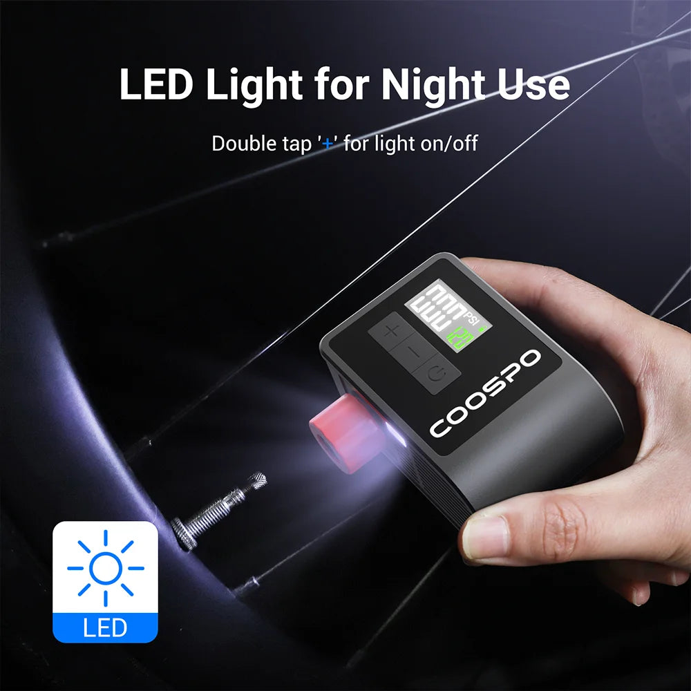 COOSPO Smart Electric Bicycle Tire Pump with Digital Pressure Display Rechargeable Portable Inflator