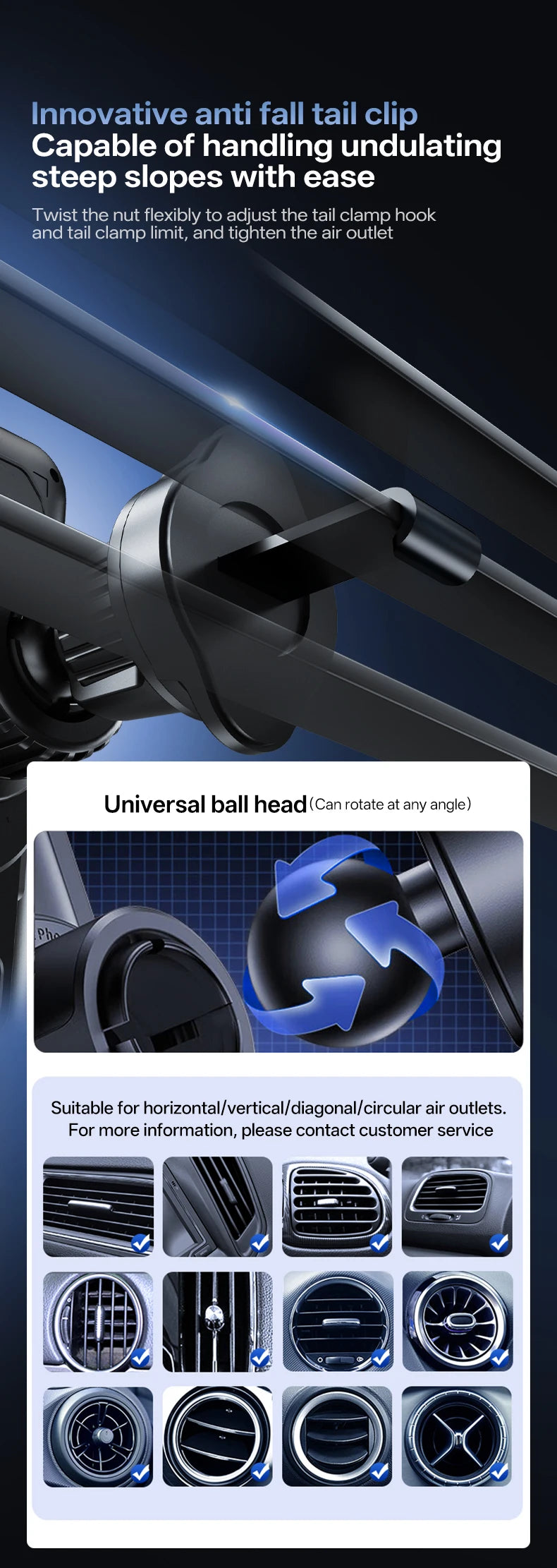 Universal Wireless Charging Car Phone Holder – Vent Mount, 360° Rotatable