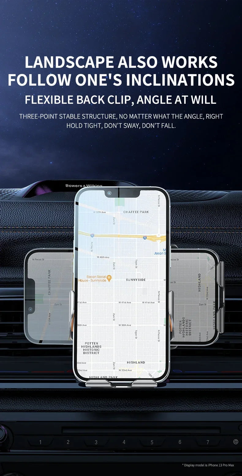 VIKEFON Qi Wireless Car Charger – One-Hand Auto Clamp with Cooling Fan