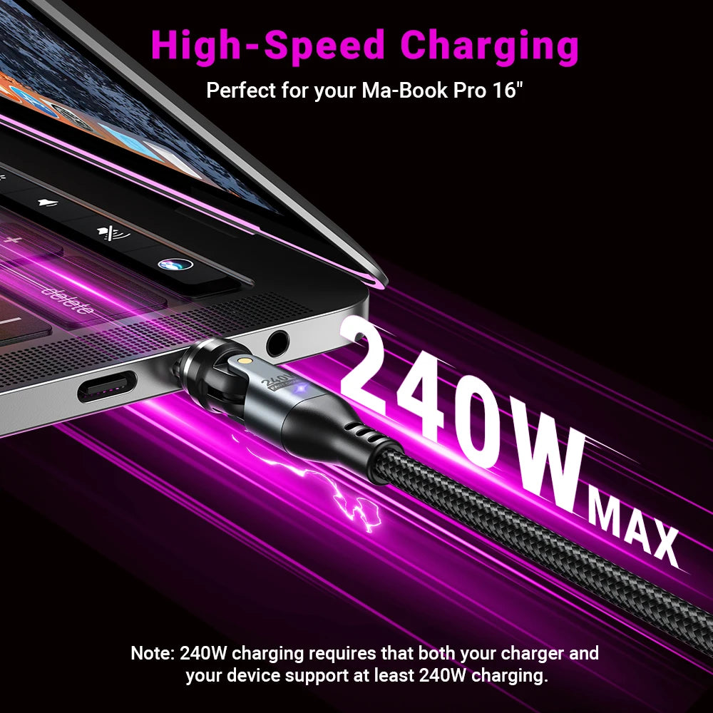 240W PD Magnetic Charging Cable – 48V 5A USB-C for Laptops, Phones & Tablets