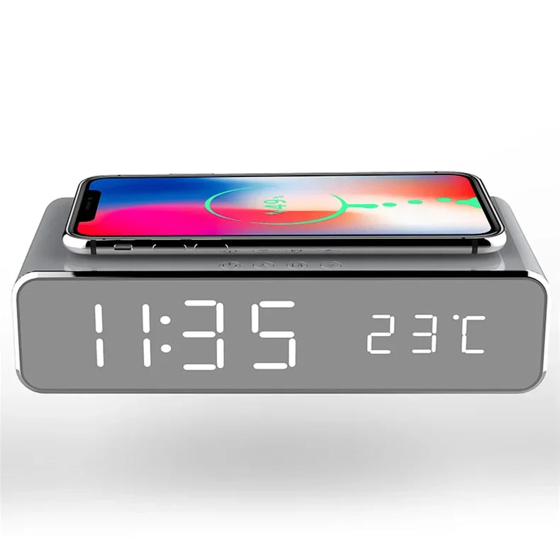 Opansten Wireless Charging Alarm Clock – 5W Qi Charger with Time, Temperature & LED Display