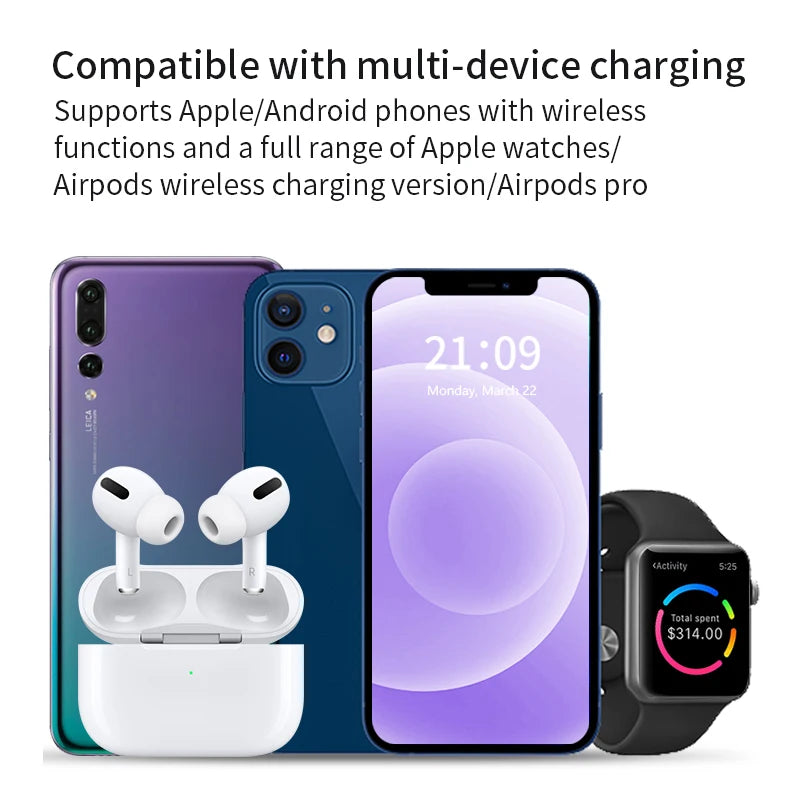 3-in-1 Foldable Fast Wireless Charger for iPhone, Watch & AirPods