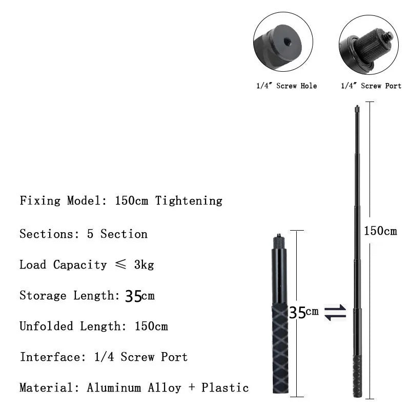 Adjustable Aluminum Selfie Stick for Insta360, GoPro & DJI Action