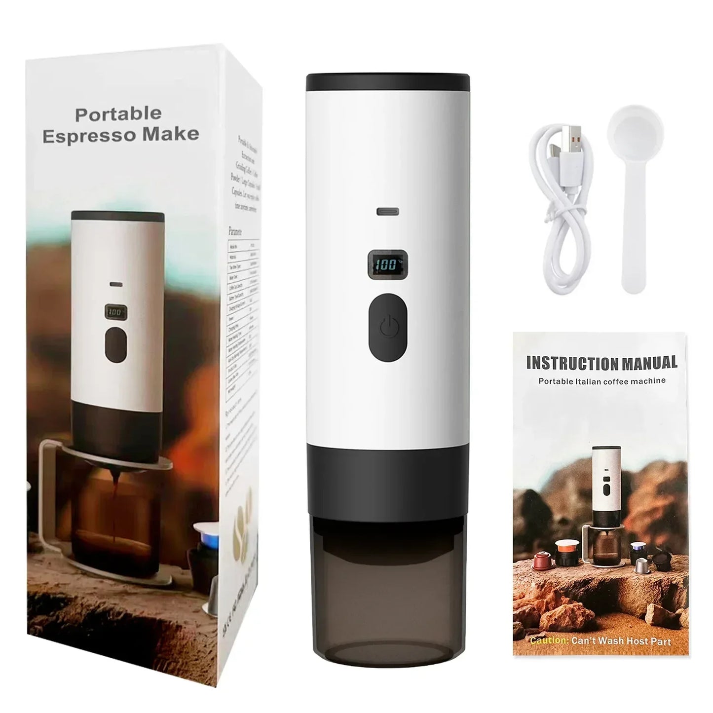TINSOL Rechargeable Coffee Maker – Wireless Heating, 90ml Water Tank, Camping & Travel Use