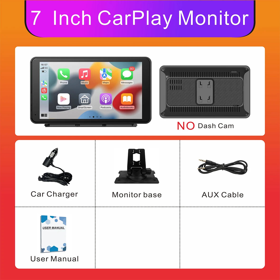 Pionray 10.26” Portable Wireless CarPlay & Android Auto Screen with Dual Camera Support