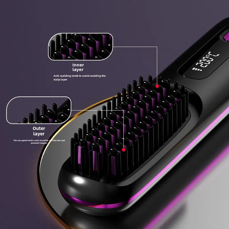 Cordless LCD Hair Straightener Comb – USB Rechargeable, Portable Anti-Scald Styling Brush