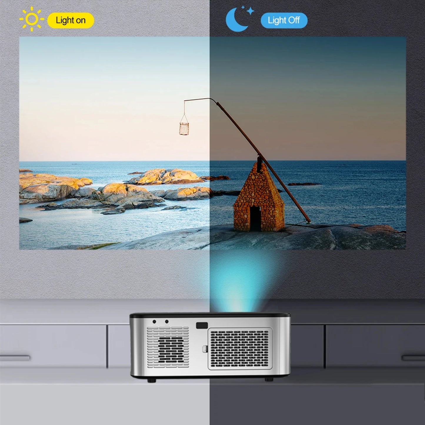 4K Smart Projector – 1600 ANSI, Android 12, WiFi 6, BT 5.2, Native 1080P