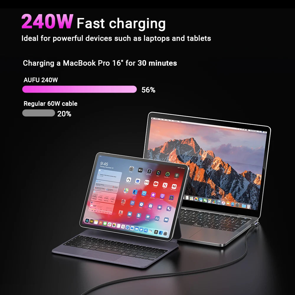 240W PD Magnetic Charging Cable – 48V 5A USB-C for Laptops, Phones & Tablets