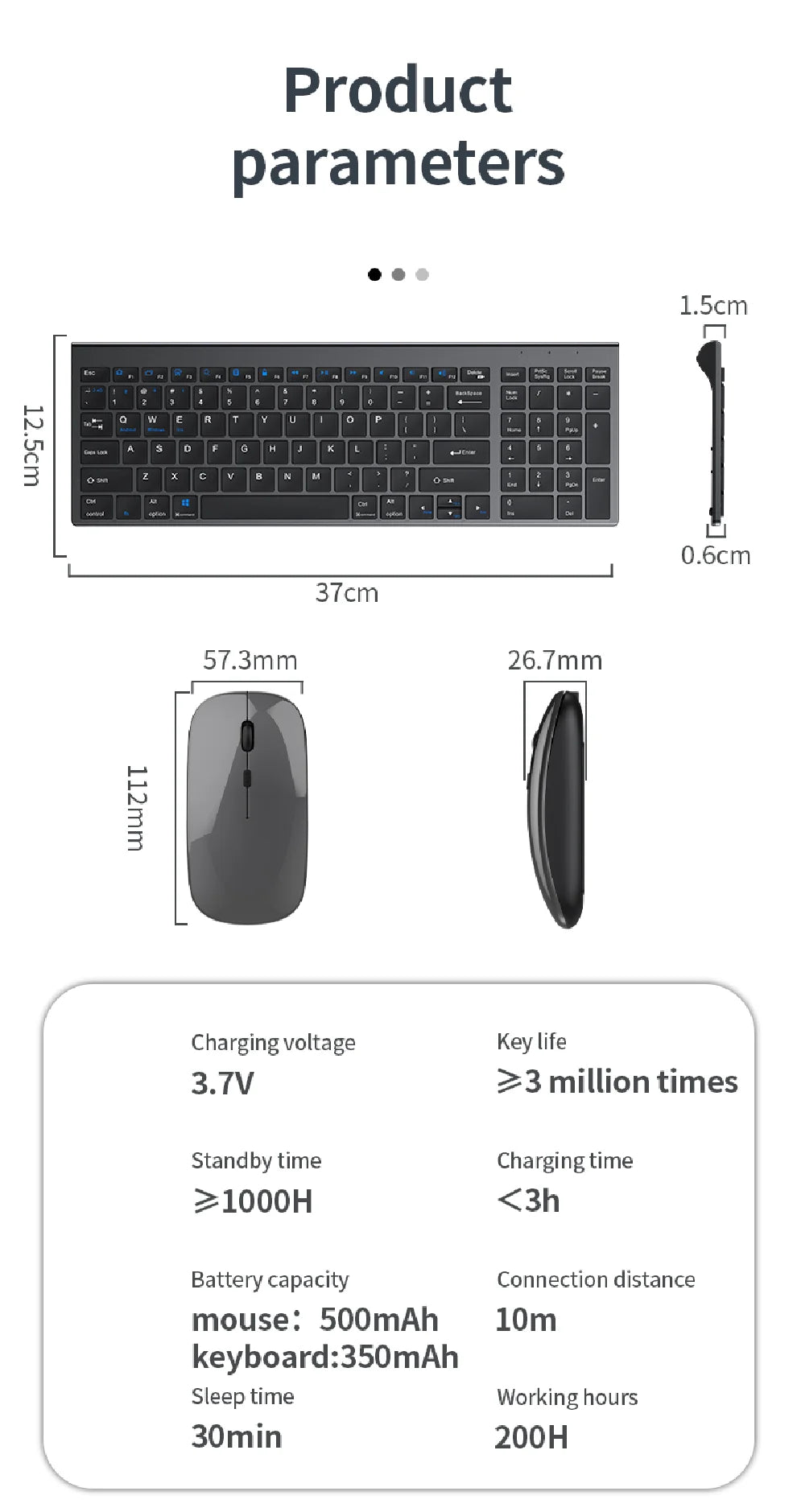 Slim Wireless Keyboard Mouse Set – Multi-Device Bluetooth, USB Receiver