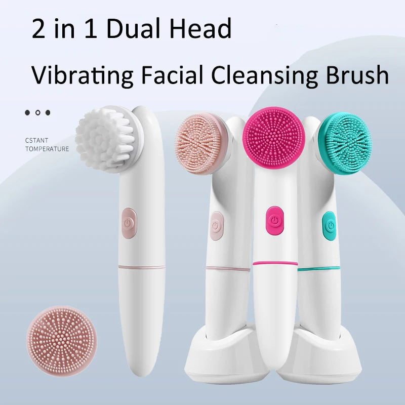 Miqmi Waterproof Sonic Facial Cleansing Brush – 2-in-1 Double Head Silicone Pore Cleaner