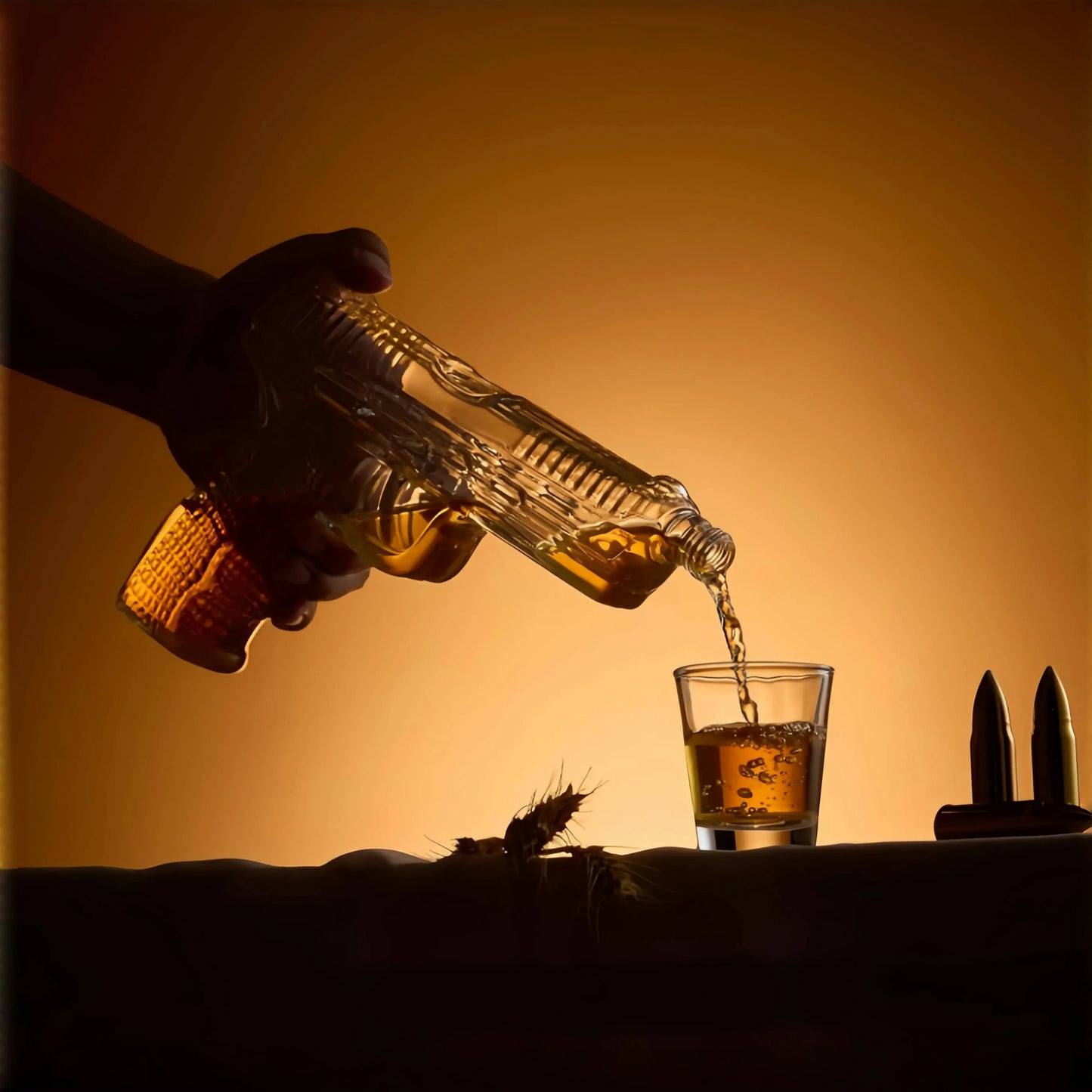Buyyes Gun Shaped Whiskey Decanter – Handmade Lead-Free Glass Bar Display Gift