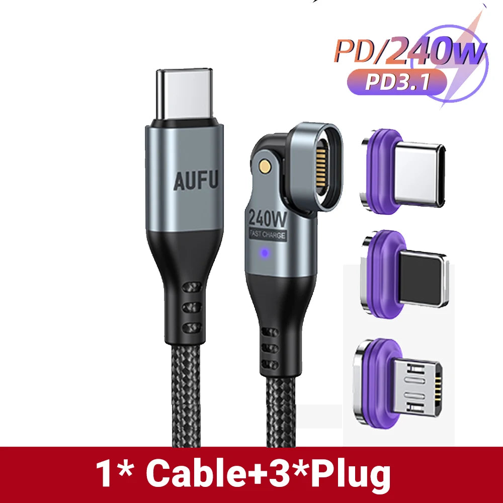 Magnetic USB-C Cable 240W PD – 3-in-1 Type-C / Lightning / Micro, 5A Fast Charge