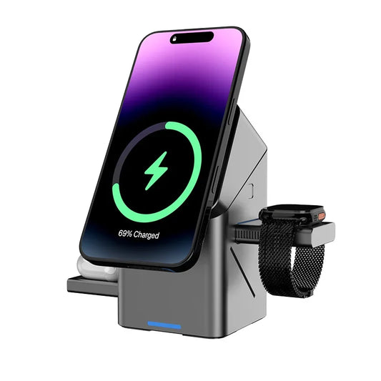3-in-1 Magnetic Qi Wireless Charger Stand for iPhone Watch AirPods