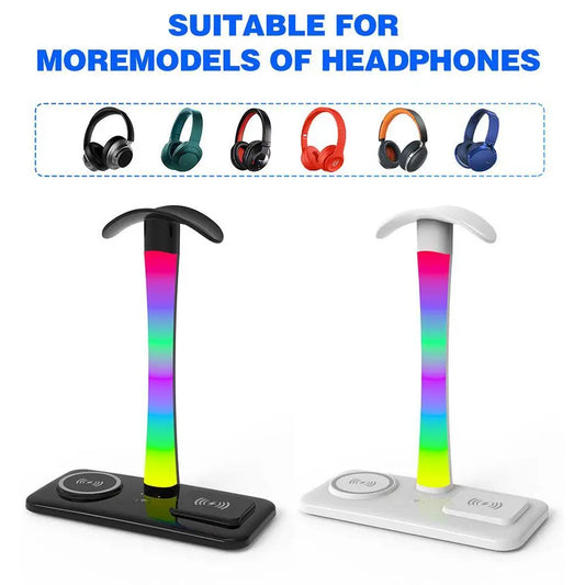 Multifunction Headphone Holder with Wireless Charger – Desk Stand with Ambient Light