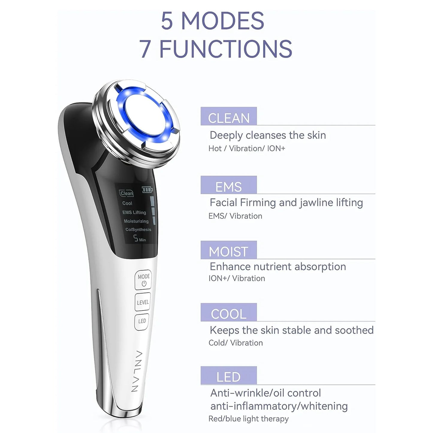 Anlan Multifunction Beauty Device – EMS Lifting, Deep Cleansing & LED Therapy
