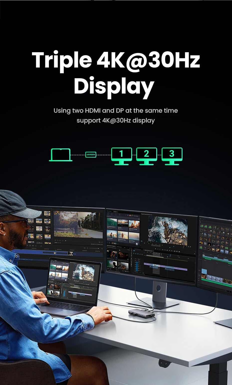 8-in-1 USB-C Docking Station – Triple 4K Display, 100W PD, 10Gbps Hub