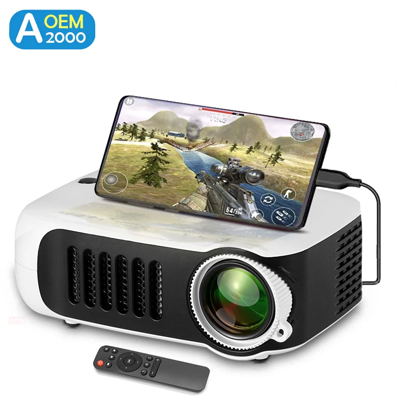 A2000 Compact Mini Projector – 1000 Lumens LED, HDMI Input, Home Entertainment