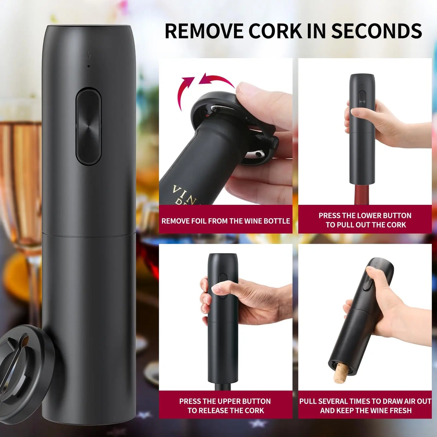 Electric Wine Decanter & Aerator – USB-C Rechargeable Instant Decanting for Wine Lovers