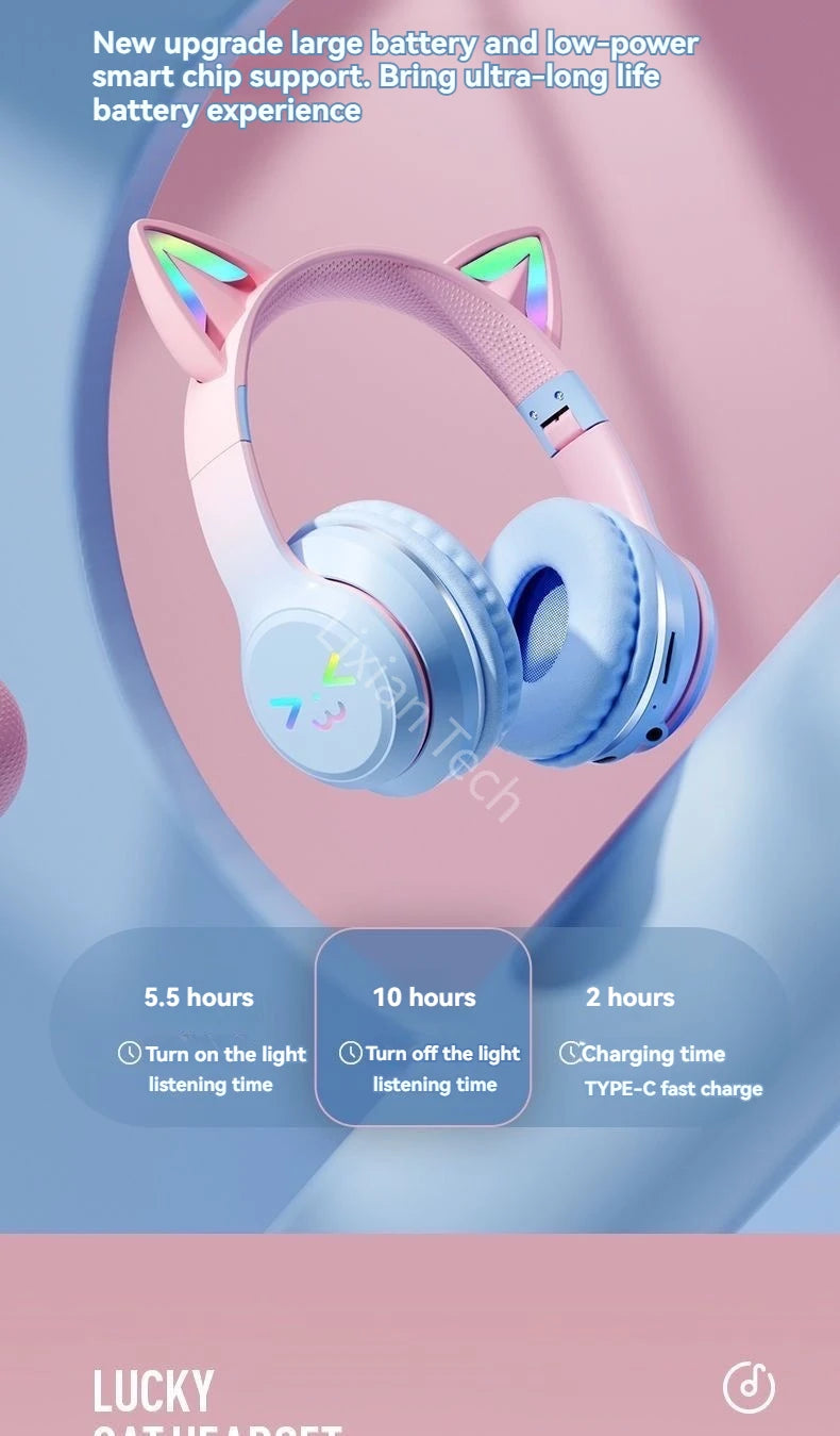 Over-Ear ANC Headset with RGB Cat Ears – Wired & Wireless, Gaming Mode