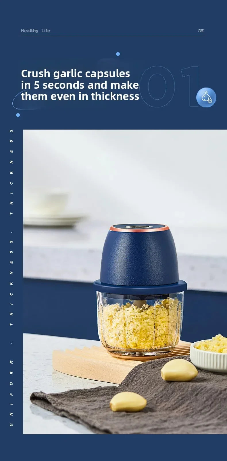 TINGBAI Portable Electric Garlic Chopper – 6-Blade USB-C Rechargeable Food Grinder