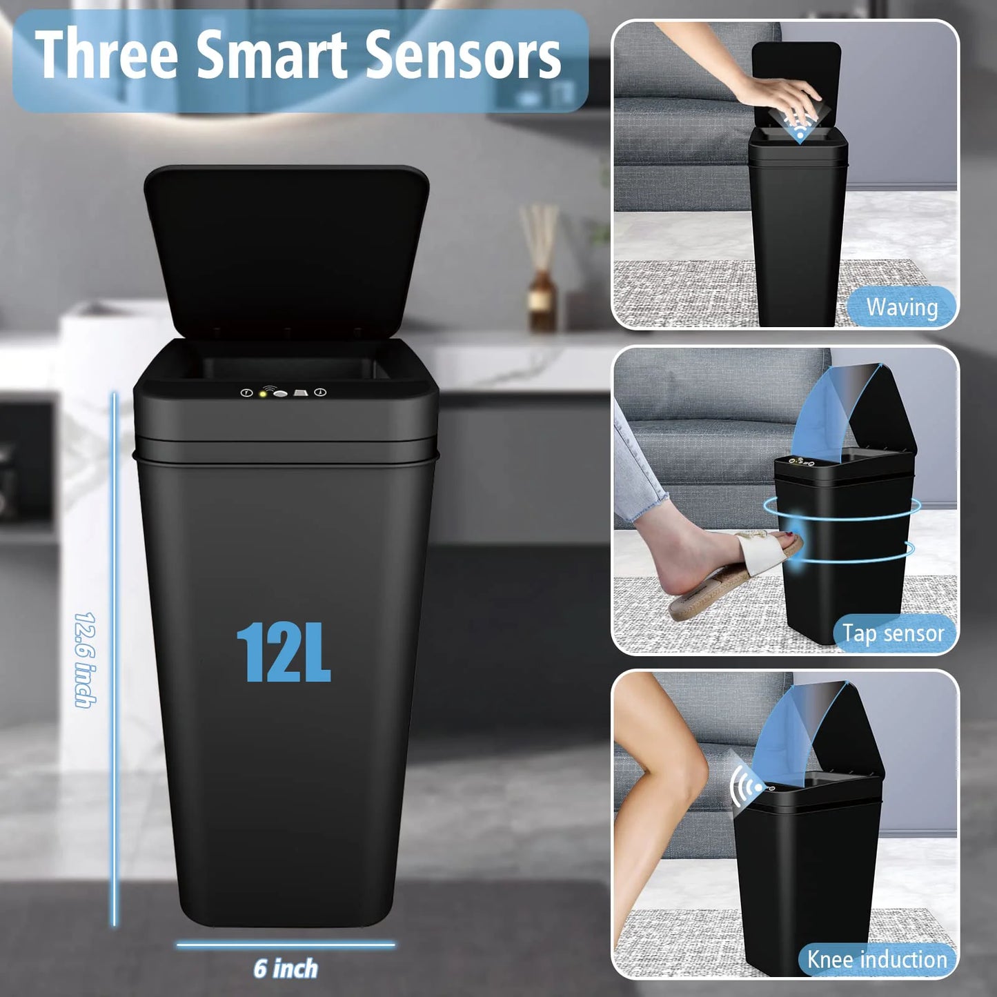 12L Smart-Style Sensor Trash Can – Space-Saving Automatic Waste Bin for Bathroom & Kitchen