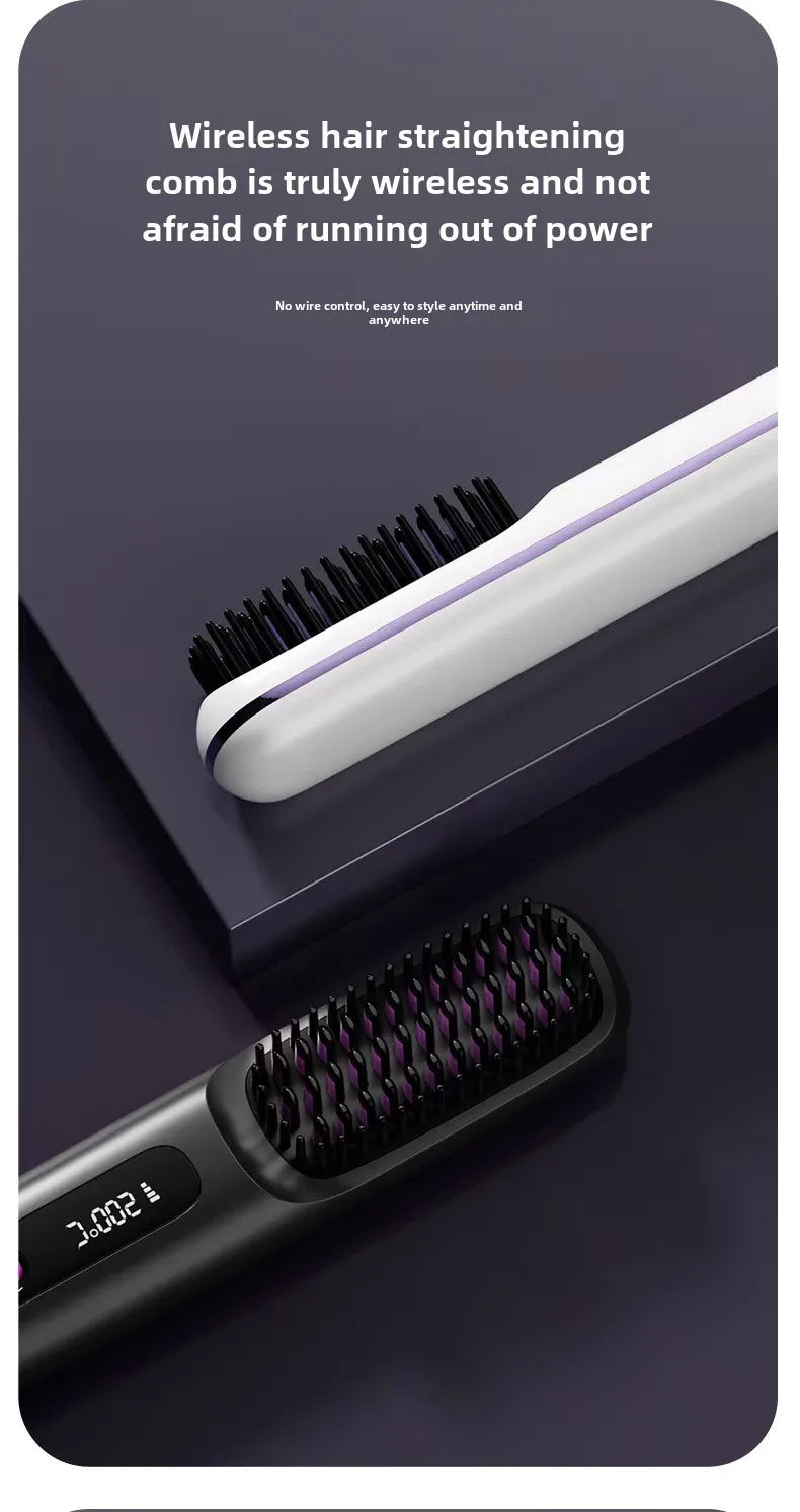 Cordless LCD Hair Straightener Comb – USB Rechargeable, Portable Anti-Scald Styling Brush