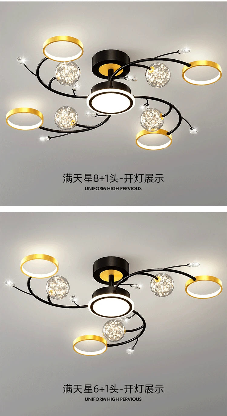 Artpad Modern Star Moon Ceiling Light Fixture | Romantic LED Chandelier for Bedroom & Living Room