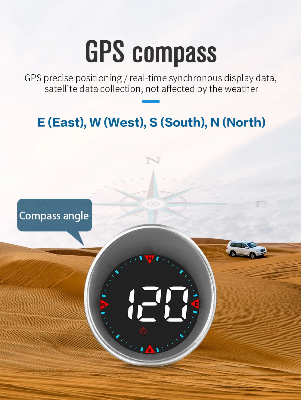 GPS Car Head-Up Display HUD – Digital Speedometer with Compass, Mileage & Fatigue Alert (Universal Fit)